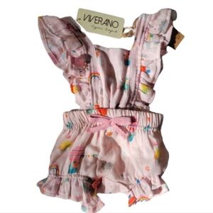 Viverano Organic Comfort Ruffle & Tie Back Romper (Organic Muslin)